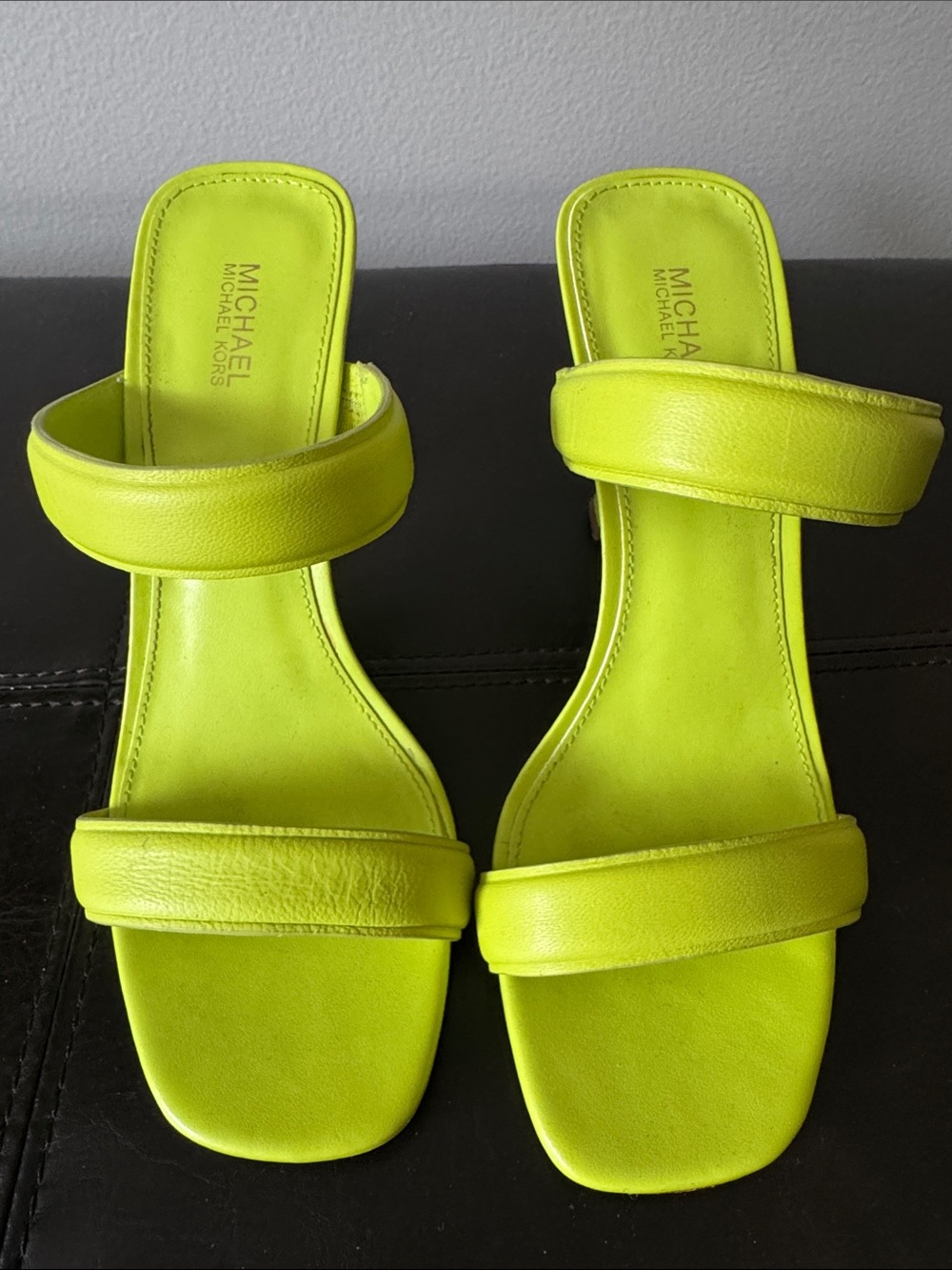 MICHAEL Michael Kors Neon Lime Double-Strap Slide Mules